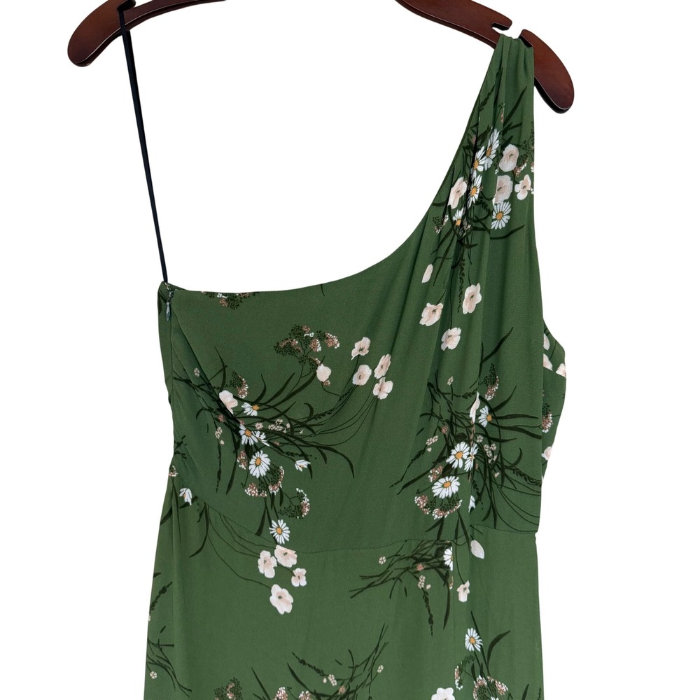 Reformation Evelyn One Shoulder Maxi Dress 10 Green Floral Print Front Slit $349 - Picture 6 of 8